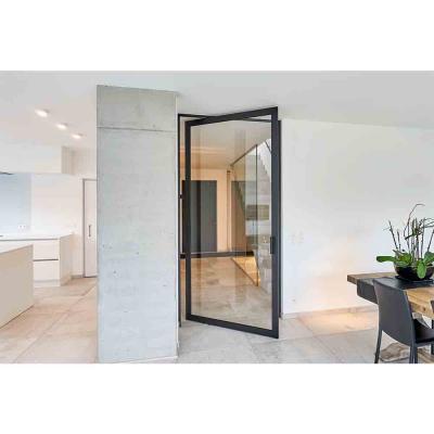 China Modern Black Powder Coated Metal Pivot Aluminum Glass Door With Tinted Glass for sale