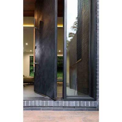 China Modern Design Modern Dark Entry Gray Powder Coated Cooper Steel Pivot Glass Door for sale