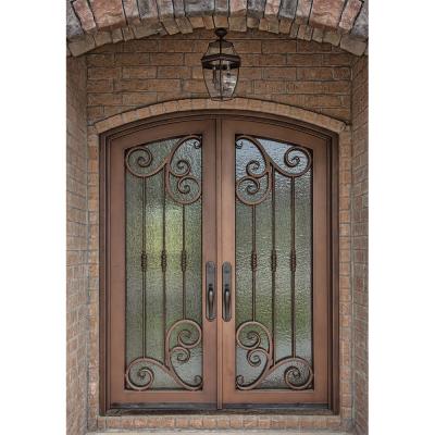 China Modern Front Entry Metal Wrought Iron Door With Flower Grille Design for sale