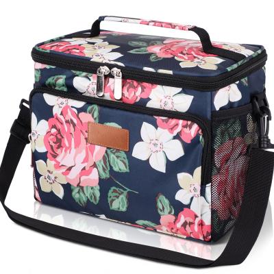 China Floral Zipper Closure Lunch Bag With Soft Zipper& Front Bag For Office Ladies for sale