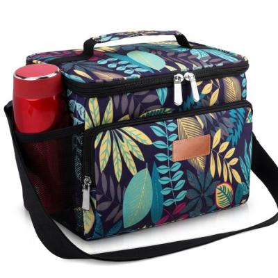 China Lightweight Blue Leaves Lunch Bag Cooler Bag With Adjustable Shoulder Strap And Front Bag For Adult for sale