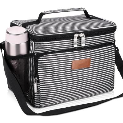 China Stylish Stripe Picnic Bag Bento Lunch Cooler Bag With Strap For Adults School Kids for sale