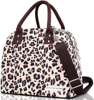 China Outdoor Events Lunch Bag Shoulder Strap Leak Proof Heat Insulation Adjustable Lunch Box (Beige with Leopard Print) for sale