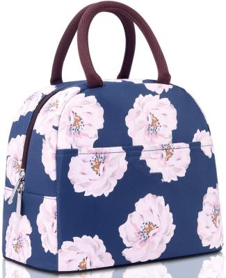 China Eco-Friendly Women's Portable Lunch Bag Insulated Lunch Container (Dark Blue With Pink Flower) for sale