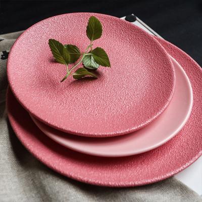 China Sustainable Nordic Creative Ceramic Dessert Dish Pink Macaron Tableware Dish for sale