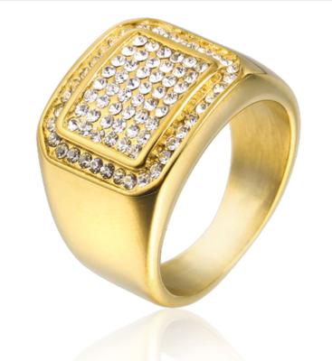 China Career e-commerce source border office/factory directly for European and American hip hop stainless steel classic pargold plated ring for sale