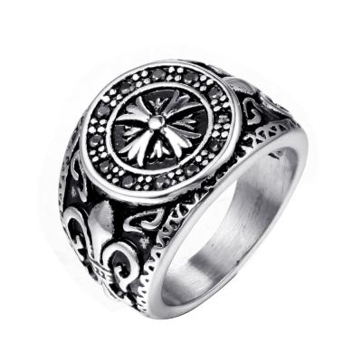 China FASHIONABLE Europe flower crowe hot cross heart inlaid rhinestone circle ring titanium steel ring for boys for men for sale