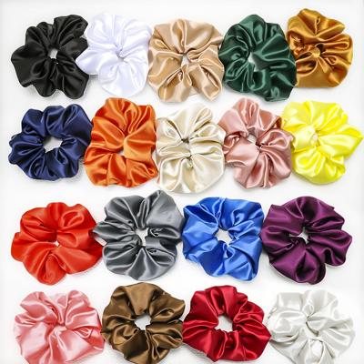 China Beautiful Fashionable Casual Cute Fancy Macaroon Color Printed Custom Satin Silk Hair Ties Stretchy Ponytail Band Hair Scrunchies for sale