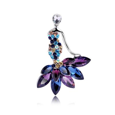 China Korea fashion alloy high quality mermaid brooch inlaid import rhinestone women crystal glass pins for sale