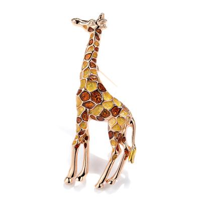 China Direct high quality luxury popular animal alloy giraffe jewelry manufacturers lady oil painting lady brooch brooch for sale