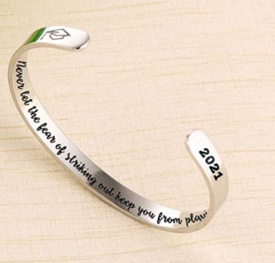 China Hip Hop Graduation Season Inspiration Fancy Trendy Casual Gift She Believed C-shape Open Bangles Titanium Steel Bracelets for sale