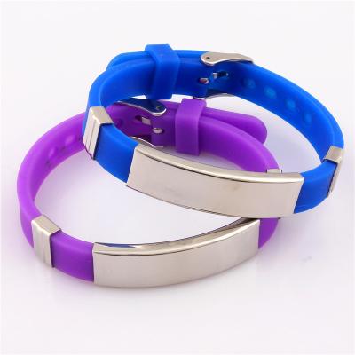 China Trendy Casual Fancy Logo Sport Stainless Steel Bracelets CUSTOM MADE Rainbow Color Personalized Adjustable Silicone Bracelets for sale