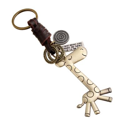 China Simple Custom Woven Handmade Key Chains Punk Beautiful Dimensional Deer Souvenir Leather Keyring Gifts for sale