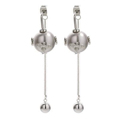 China Cute Korean Temperament Style Personality Fashion Pearl Bee Earrings S925 Sterling Silver Long Needle for sale