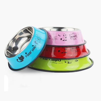 China Small Animals Pet Color Printing Single Stainless Steel Bowl Is Convenient To Use Easy Cleaning for sale