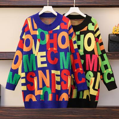 China Latest Breathable Winter Colorful Letters Knitted Loose Sweater Women Sweater for sale