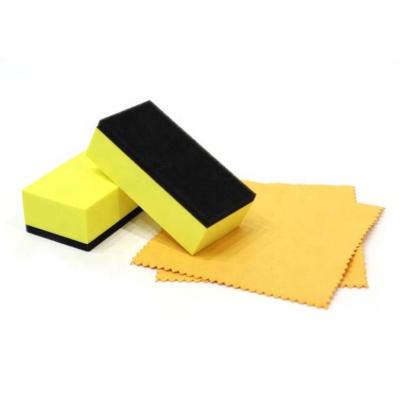 China High Efficiency Yellow Square Crystal Nano Ceramic Microfiber Cloth Coating Applicator Sponge Pad For Polish Car Beauty Cleaning And Waxing for sale