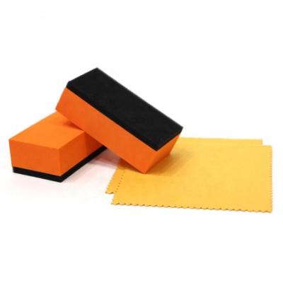 China High Efficiency/Easy Orange Square Crystal Nano Ceramic Microfiber Cloth Coating Applicator Sponge Pad For Polish Car Beauty Cleaning And Waxing for sale