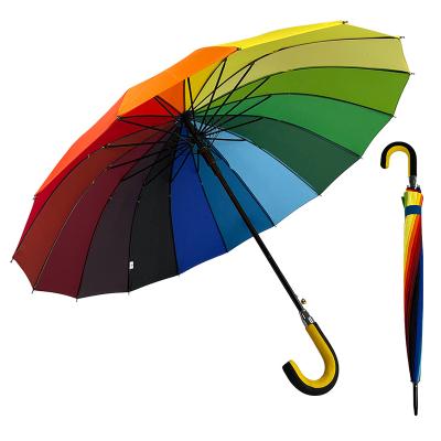 China Contemporary Umbrella Rainbow Sunny And Rainy Umbrella With Hook Handle Windproof Manual And Outdoor High Quality Promotional Waterproof for sale