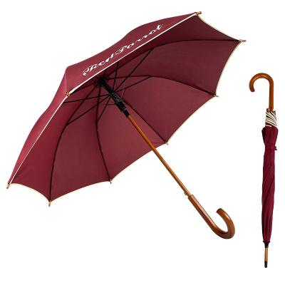 China Umbrella Factory Wholesale J Minimalist Wooden Handle Directly Sticks Wooden Umbrella Custom Automatic Umbrella for sale