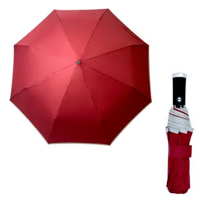 China Fully Automatic Outdoor Windproof Plastic Umbrella Customized Logo Contemporary Three-Folding Umbrella Handle Rain for sale