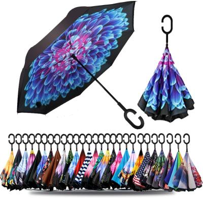 China Wholesale Novelty Umbrella In Running Inverted Umbrella Cars Reverse Open Umbrella Printing Custom Metal Customized Stand Model Head Rubber for sale