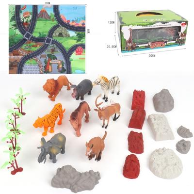 China 3-14 Years Old Jungle Activity Play Mat Set Variety Wild Life Animal Toys Set Kids Animals Figures Included Card Storage Box Packing for sale