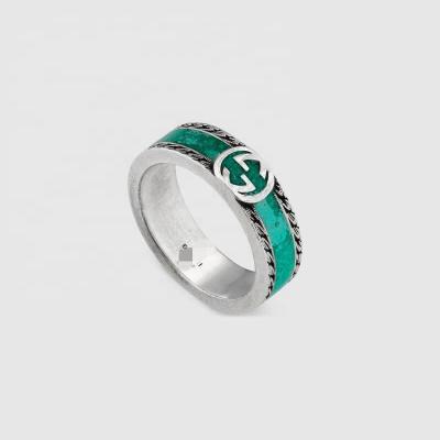 China Other double GG interlocking green enamel ring for men and women. The same retro ring for men and women is simple and fashionable. for sale