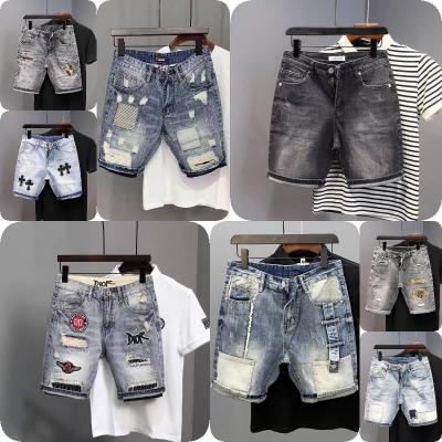 China QUICK DRY European And American High Street Washed Mid-waist Straight Summer Thin Men's Denim Shorts for sale