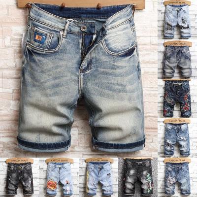 China Breathable Summer new Men's Fashion Stretch Slim Short Jeans Men's thin denim shorts blue black men Denim for sale