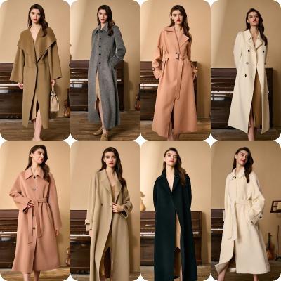 China Viable Wholesale Double Sided Cashmere Coat New Women's Winter Knee Tie Thickened Cloth Woolen Coat for sale