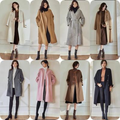 China Factory direct sales double-sided new woolen coat of autumn and winter fashion water ripple cashmere fabric viable woolen coat women's coat for sale