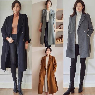 China New Style Fashion Lapel Solid Color Mid Length Woolen Winter Autumn Winter Women's Coat for sale