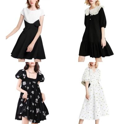 China Women's Square Collar Anti-Static Elegant Female Party Midi Sleeve Puff Lace Dress Summer One-Piece Dress for sale