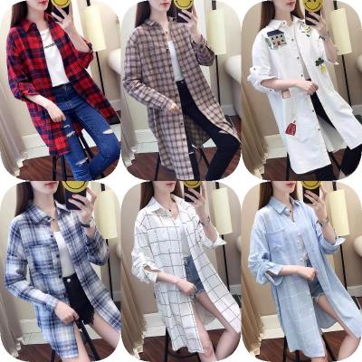 China Cheap Women Anti-Pilling Cotton Polyester Long Sleeve Long Sleeve Plaid Shirt Ladies Plaid Overcoat for sale