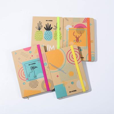 China 2021 Hardcover Book Wrapping Paper A5 Hard Cover Notebook Fashion Design Casebound Ordered Craft Notepad Elastic Band Journal For School for sale