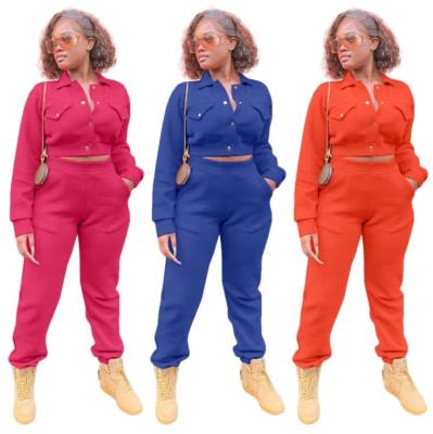 China Autumn Winter Push Button Tracksuit Breathable Solid Color Women's Casual Suit Two Piece Pants Set Women for sale