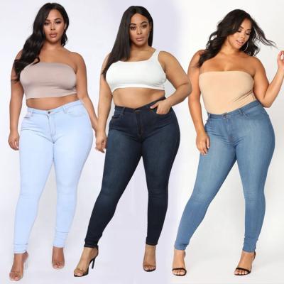 China Plus size women's fashion 5XL denim ultra-stretch for amazon skinny pants plus high waist stretch jeans pants for sale