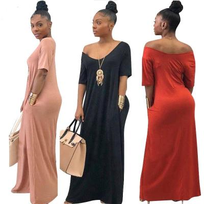 China New popular large size women's loose sexy solid summer dress long casual loose dress size dress long for sale