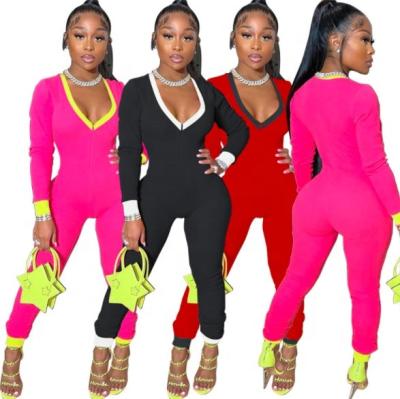 China Amazon V-neck autumn sexy women's breathable jumpsuits long sleeve plus size rompers women jumpsuit for sale