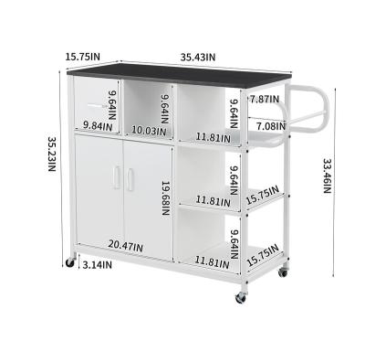 China Kitchenroom Kitchen Island Cart with Storage, Kitchen Cart on Wheels with 3 Open Shelves, Drawer and Doors, for Home Kitchen Bar, White for sale