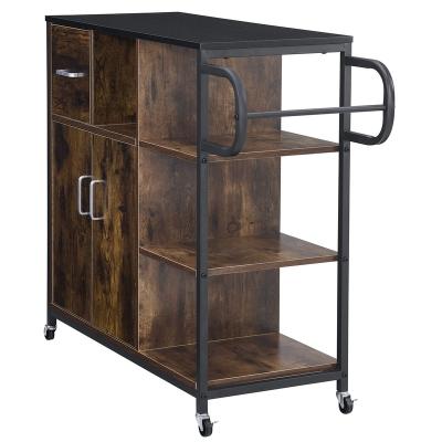 China Kitchenroom Kitchen Island Cart with Storage, Kitchen Cart on Wheels with 3 Open Shelves, Drawer and Doors, for Home Kitchen Bar, Brown for sale