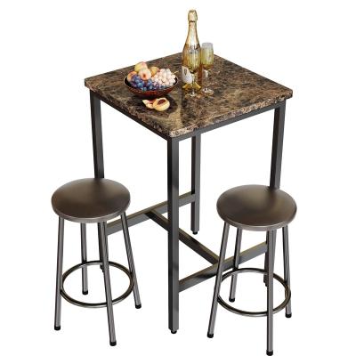 China Morden Modern 3 Piece Bar Table and 2 Stools, Compact Size with Metal Frame, for Kitchen, Dining Room, Bedroom - Brown for sale