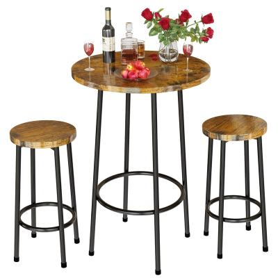 China Morden Modern 3 Piece Bar Table Set, Round Bistro Table and Chairs Set for Dinette, Kitchen, Apartment, Small Spaces, Brown for sale