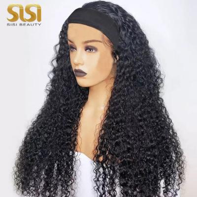 China Curly Headbands With Wigs Cheap Drawstring Headbang Wig, Remy Headband Wig Bulk, Wholesale Brazilian Cuticle Aligen Headband Wig for sale