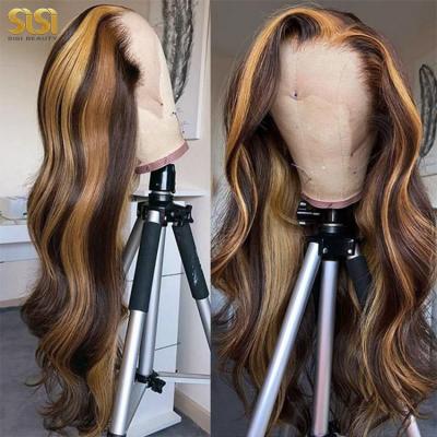 China High Quality Human Hair Highlight Wig Hair Highlight Wigs, Piano Color Lace Frontal Wig For Black Women, Curly Lace Front Human Hair Highlight Wig for sale