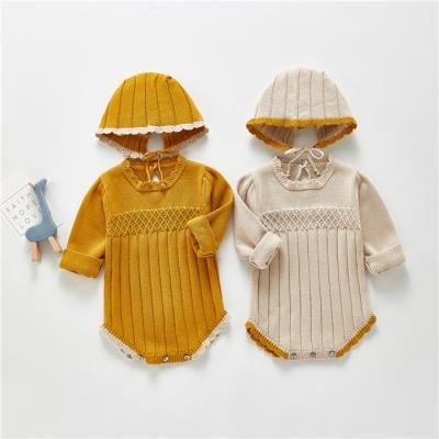 China Cozy Breathble Newborn Cotton Knitted Sweater Baby Boy Girls Romper Longsleeve Outfit With Warm Hat Set for sale