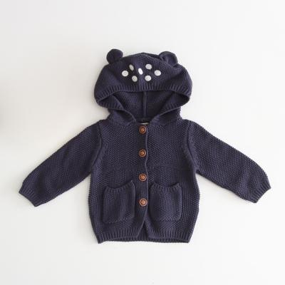 China Breathable Baby Knit Hooded Sweater Cotton Casual Cardigan Jacket Embroidered Coat for sale