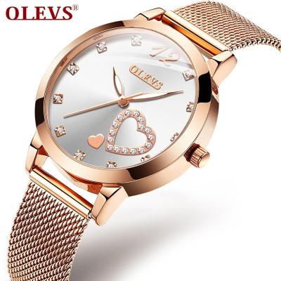 China Full Calendar OLEVS OEM Fashion Diamond Heart Dial Gift Watch Luxury For Ladies Quartz Bracelet Ultra Thin Luminous Waterproof Women Watch for sale