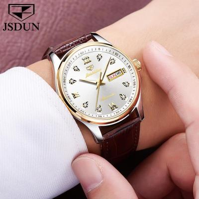 China Auto Date JSDUN 8763 OEM Fashion Luxury Luminous Mens Watch Day/Date Business Automatic Mechanical Leather Watches for sale